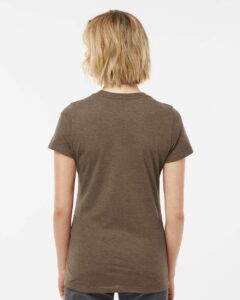Tultex 542 Women’s Premium Cotton Blend T-Shirt – Brown Heather (on model back)