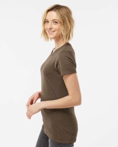 Tultex 542 Women’s Premium Cotton Blend T-Shirt – Brown Heather (on model side)