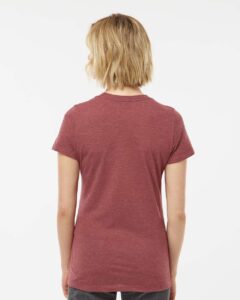 Tultex 542 Women’s Premium Cotton Blend T-Shirt – Burgundy Heather (on model back)