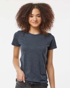 Tultex 542 Women’s Premium Cotton Blend T-Shirt – Navy Heather (on model)