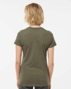 Tultex 542 Women’s Premium Cotton Blend T-Shirt – Olive Heather (on model back)