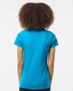 Tultex 542 Women’s Premium Cotton Blend T-Shirt – Turquoise Heather (on model back)