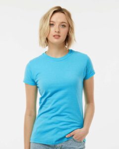Tultex 213 Women’s Fine Jersey Slim Fit T-Shirt – Aqua (on model)