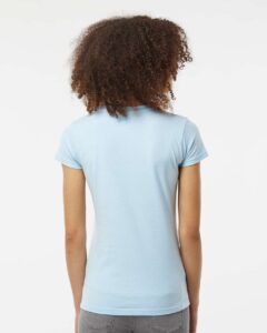 Tultex 213 Women’s Fine Jersey Slim Fit T-Shirt – Baby Blue (on model back)