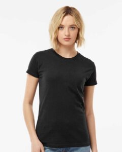 Tultex 213 Women’s Fine Jersey Slim Fit T-Shirt – Black (on model)