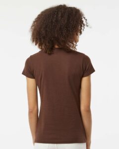 Tultex 213 Women’s Fine Jersey Slim Fit T-Shirt – Brown (on model back)