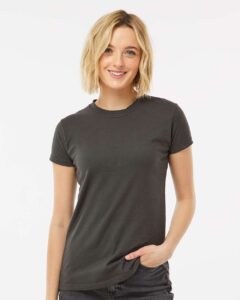 Tultex 213 Women’s Fine Jersey Slim Fit T-Shirt – Charcoal (on model)