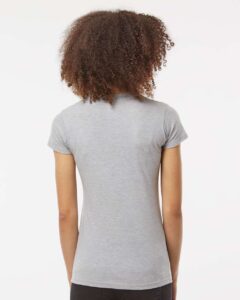 Tultex 213 Women’s Fine Jersey Slim Fit T-Shirt – Heather Grey (on model back)