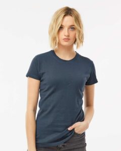 Tultex 213 Women’s Fine Jersey Slim Fit T-Shirt – Indigo (on model)