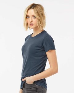 Tultex 213 Women’s Fine Jersey Slim Fit T-Shirt – Indigo (on model side)