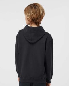 Tultex 320Y Youth Hooded Sweatshirt – Black (on model back)