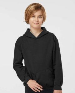 Tultex 320Y Youth Hooded Sweatshirt – Black (on model)