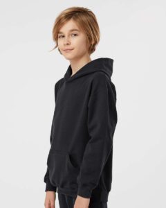 Tultex 320Y Youth Hooded Sweatshirt – Black (on model side)
