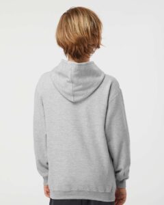 Tultex 320Y Youth Hooded Sweatshirt – Heather Grey (on model back)