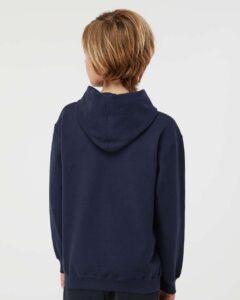 Tultex 320Y Youth Hooded Sweatshirt – Navy (on model back)
