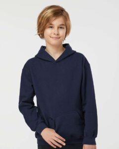 Tultex 320Y Youth Hooded Sweatshirt – Navy (on model)