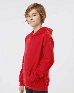 Tultex 320Y Youth Hooded Sweatshirt – Red (on model side)