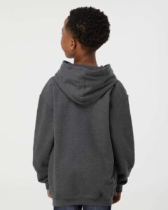 Tultex 320Y Youth Hooded Sweatshirt – Heather Charcoal (on model back)