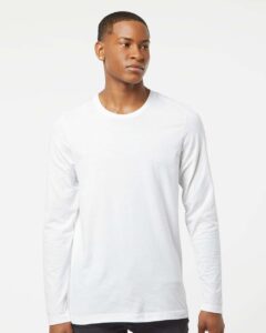 Tultex 591 Unisex Premium Cotton Long Sleeve T-Shirt – White (on model)