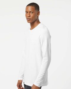 Tultex 591 Unisex Premium Cotton Long Sleeve T-Shirt – White (on model side)