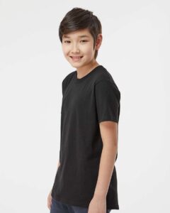 Tultex 235 Youth Fine Jersey T-Shirt – Black (on model side)
