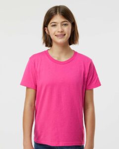 Tultex 235 Youth Fine Jersey T-Shirt – Fuchsia (on model)