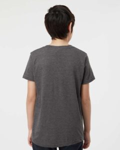Tultex 235 Youth Fine Jersey T-Shirt – Heather Charcoal (on model back)