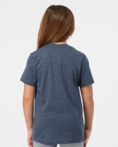 Tultex 235 Youth Fine Jersey T-Shirt – Heather Denim (on model back)