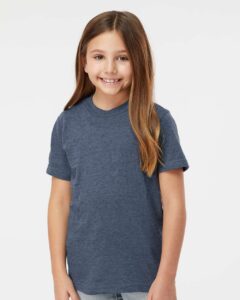 Tultex 235 Youth Fine Jersey T-Shirt – Heather Denim (on model)