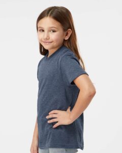 Tultex 235 Youth Fine Jersey T-Shirt – Heather Denim (on model side)