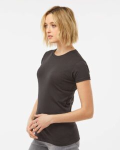 Tultex 240 Women’s Poly-Rich T-Shirt – Black (on model side)
