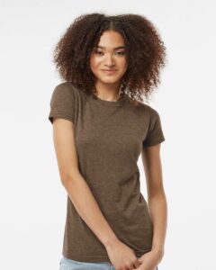 Tultex 240 Women’s Poly-Rich T-Shirt – Heather Brown (on model)