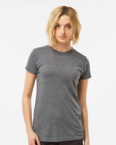 Tultex 240 Women’s Poly-Rich T-Shirt – Heather Charcoal (on model)