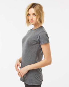 Tultex 240 Women’s Poly-Rich T-Shirt – Heather Charcoal (on model side)