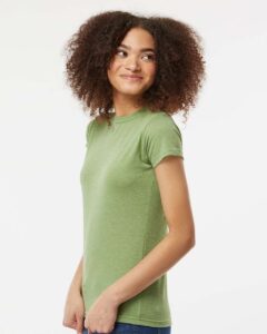 Tultex 240 Women’s Poly-Rich T-Shirt – Heather Green (on model side)
