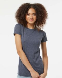 Tultex 240 Women’s Poly-Rich T-Shirt – Heather Navy (on model)