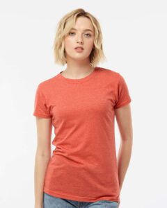 Tultex 240 Women’s Poly-Rich T-Shirt – Heather Orange (on model)
