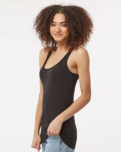 Tultex 190 Women’s Poly-Rich Racerback Tank Top – Black (on model side)