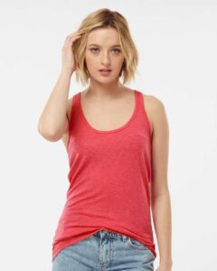 Tultex 190 Women’s Poly-Rich Racerback Tank Top – Heather Red (on model)