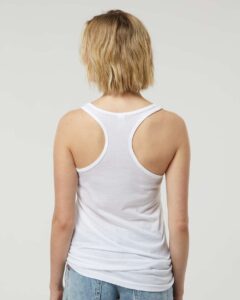 Tultex 190 Women’s Poly-Rich Racerback Tank Top – White (on model back)