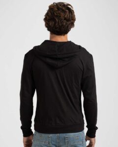 Tultex 260 Unisex Beach Full-Zip Hooded Long Sleeve T-Shirt – Black (on model back)