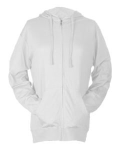 Tultex 260 Unisex Beach Full-Zip Hooded Long Sleeve T-Shirt – White