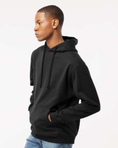 Tultex 320 Unisex Fleece Hooded Sweatshirt – Black (on model side)