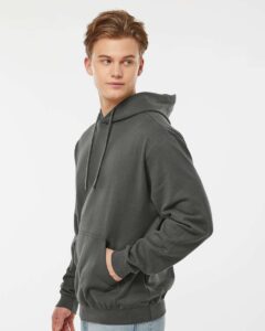 Tultex 320 Unisex Fleece Hooded Sweatshirt – Charcoal (on model side)