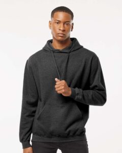 Tultex 320 Unisex Fleece Hooded Sweatshirt – Heather Graphite (on model)