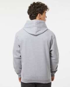 Tultex 320 Unisex Fleece Hooded Sweatshirt – Heather Grey (on model back)