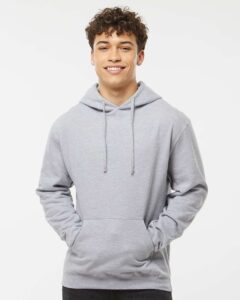 Tultex 320 Unisex Fleece Hooded Sweatshirt – Heather Grey (on model)