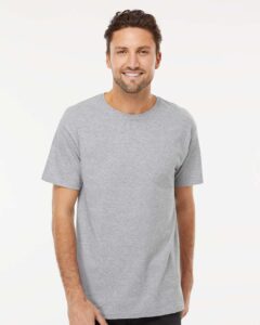 M&O 4800 Men’s Gold Soft Touch T-Shirt – Athletic Grey (on model)