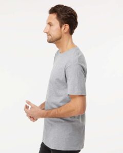 M&O 4800 Men’s Gold Soft Touch T-Shirt – Athletic Grey (on model side)