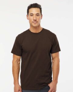 M&O 4800 Men’s Gold Soft Touch T-Shirt – Chocolate (on model)